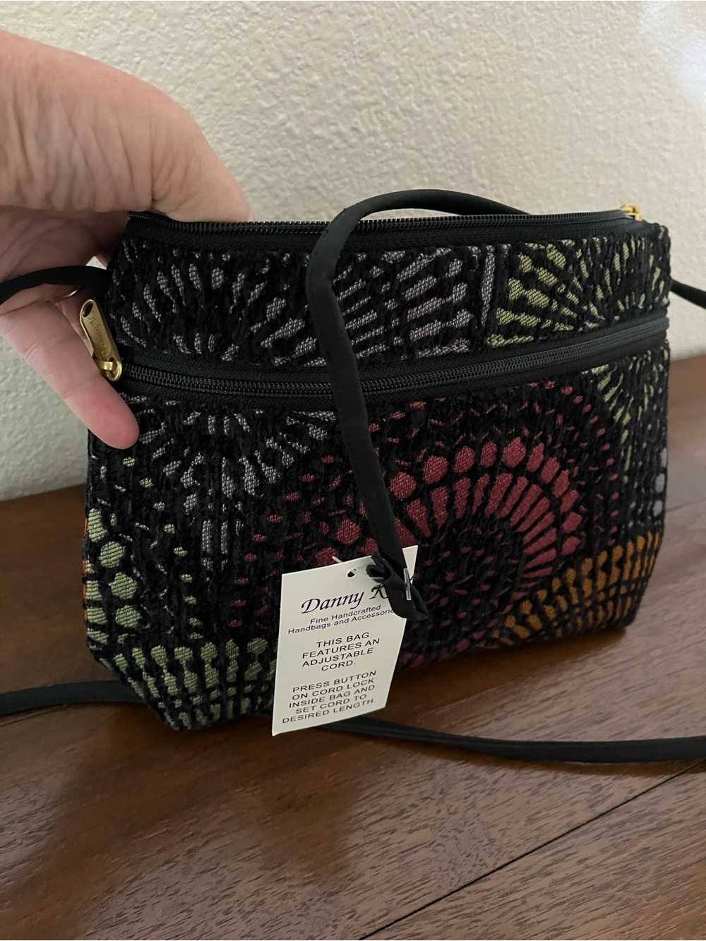 Danny K.  Black Multi-Color Textured tapestry Crossbody Bag